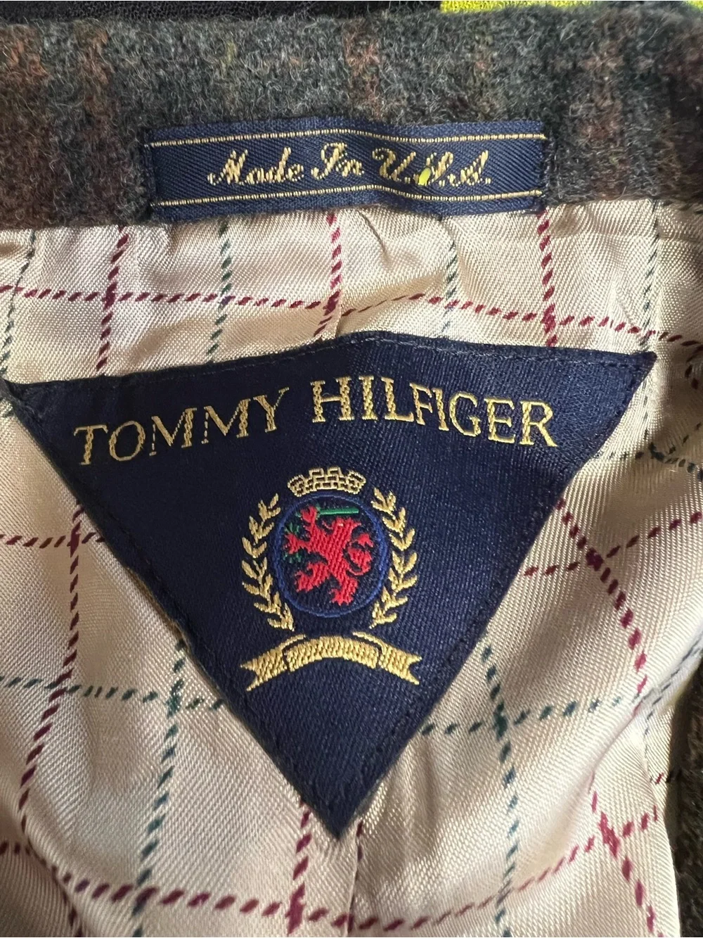 VTG Tommy Hilfiger Wool Plaid Blazer 46R ACTWU Union Made Sport Coat Fall Tweed
